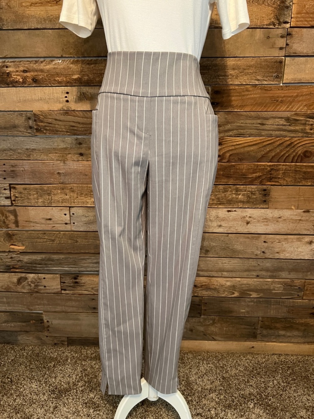 High-Waist Pinstripe Women's Trousers - Gray